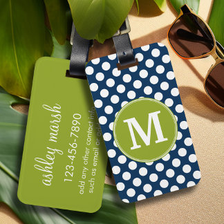 Etiqueta De Bagagem Monograma Personalizado do Marinho Blue & Verde li