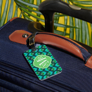 Etiqueta De Bagagem Monograma Personalizado do Padrão de Penas