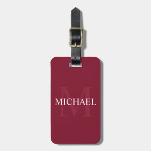 Etiqueta De Bagagem Monograma Personalizado e Nome Vermelho Borgonha