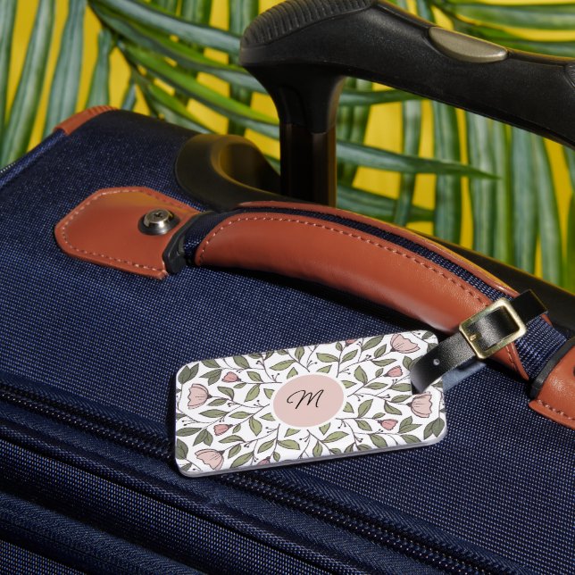 Etiqueta De Bagagem Monograma Personalizado Floral Delicado (Frente Insitu 3)