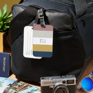 Etiqueta De Bagagem Monograma Personalizado Moderno de Bloco de Cor Mí