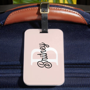 Etiqueta De Bagagem Monograma Personalizado Moderno e Nome Pastel Rosa