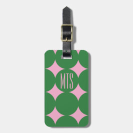 Etiqueta De Bagagem Monograma Personalizado Moderno em Ponto, Verde Pe