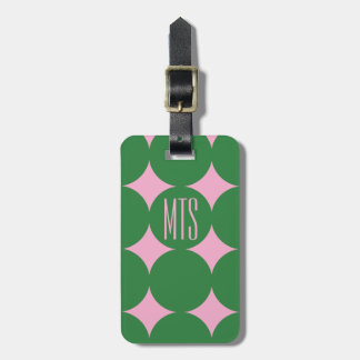 Etiqueta De Bagagem Monograma Personalizado Moderno em Ponto, Verde Pe