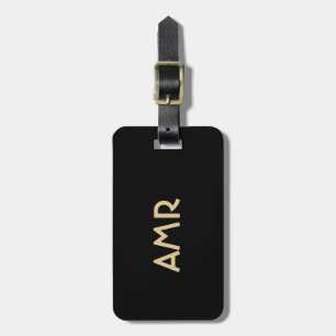 Etiqueta De Bagagem Monograma Personalizado Preto e Dourado