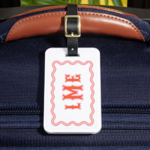 Etiqueta De Bagagem Monograma Personalizado Vermelho e Rosa com Recort