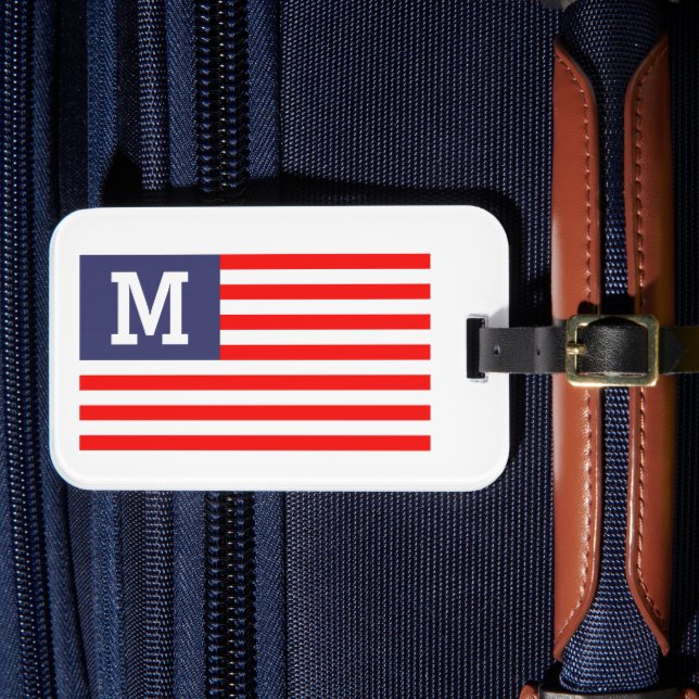Etiqueta De Bagagem Monograma personalizado viagem de bandeira America (Frente Insitu 4)