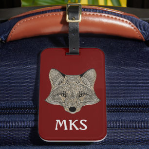 Etiqueta De Bagagem Monograma Personalizável de Raposa Metálica Face