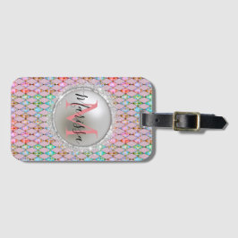 Etiqueta De Bagagem Monograma, Pink e Pastéis Verdes Harlequin