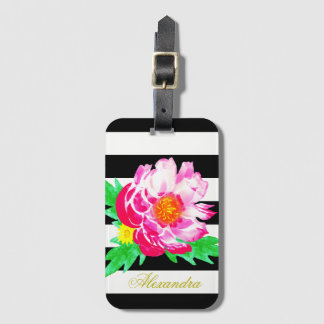 Etiqueta De Bagagem Monograma Pink Peony Black & White Play Tag
