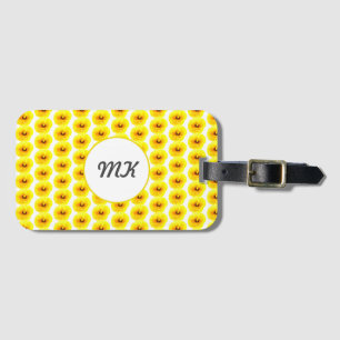 Etiqueta De Bagagem Monograma Pipoca Abstrato Amarelo Dourado Floral P