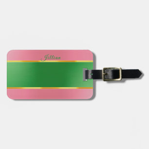 Etiqueta De Bagagem Monograma Préppy Rosa Verde Elegante