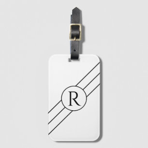 Etiqueta De Bagagem Monograma preto de cor amarela em círculo, linhas