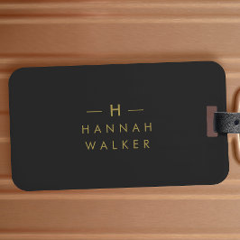 Etiqueta De Bagagem Monograma preto Dourado | Elegante minimalista mod