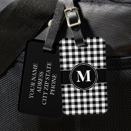Etiqueta De Bagagem Monograma Preto e Branco Moderno