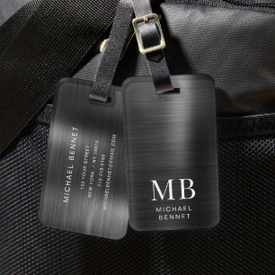 Etiqueta De Bagagem Monograma preto esmagado elegante