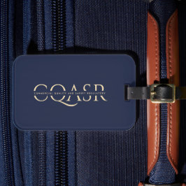 Etiqueta De Bagagem Monograma Profissional Moderno Azul Escuro