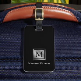 Etiqueta De Bagagem Monograma Profissional Preto E Prateado