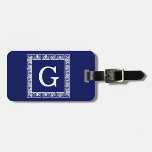 Etiqueta De Bagagem Monograma quadro #1 grego branco da chave dos