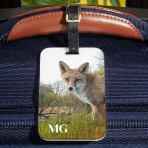 Etiqueta De Bagagem Monograma Raposa Vermelha Vida Selvagem e Naturez
