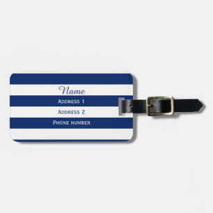 Etiqueta De Bagagem Monograma Real Azul Striped