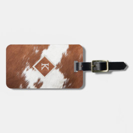 Etiqueta De Bagagem Monograma realista de textura castanha e branca