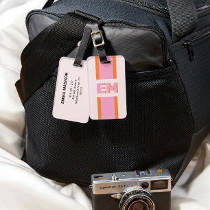 Etiqueta De Bagagem Monograma Retro Cor-de-rosa