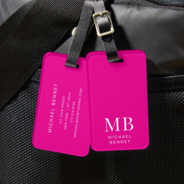 Etiqueta De Bagagem Monograma Rosa Moderno (Modern Pink Monogram Luggage Tag)