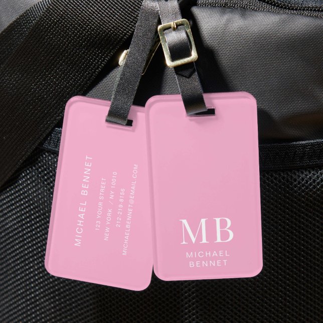 Etiqueta De Bagagem Monograma Rosa Moderno (Modern Pink Monogram Luggage Tag)