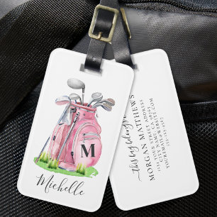 Etiqueta De Bagagem Monograma Rosa Nome Golfe