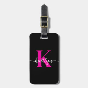 Etiqueta De Bagagem Monograma Rosa Preto