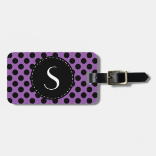 Etiqueta De Bagagem Monograma roxo das bolinhas personalizado