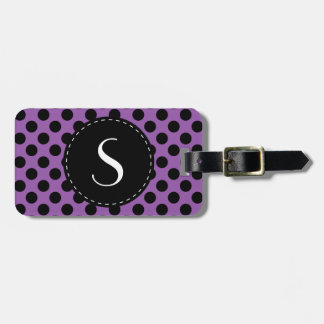 Etiqueta De Bagagem Monograma roxo das bolinhas personalizado