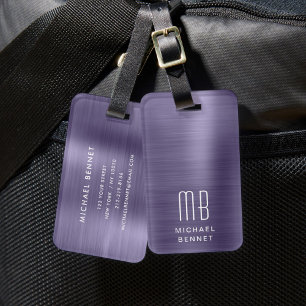 Etiqueta De Bagagem Monograma Roxo Elegante