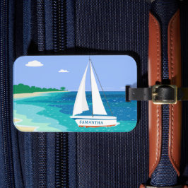 Etiqueta De Bagagem Monograma Sailboat Tropical Beach LuBagage Tag