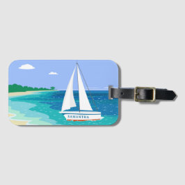 Etiqueta De Bagagem Monograma Sailboat Tropical Beach LuBagage Tag