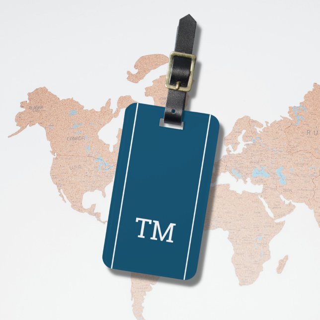 Etiqueta De Bagagem Monograma Simples de Linhas Brancas Negrito (Criador carregado)