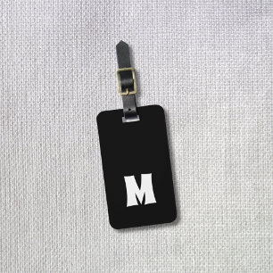 Etiqueta De Bagagem Monograma Simples de Linhas Brancas Negrito