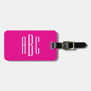 Etiqueta De Bagagem Monograma Simples de Três Letras Rosa Quente e Bra