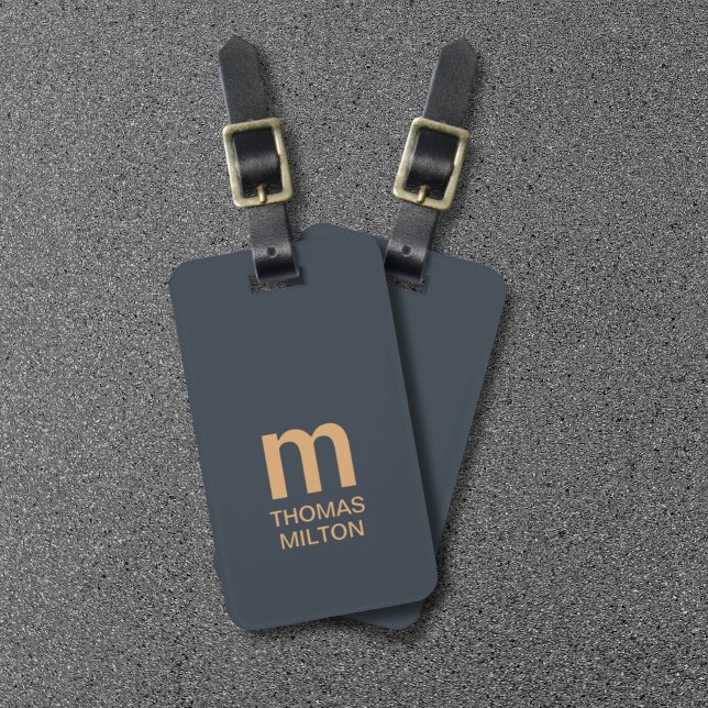 Etiqueta De Bagagem Monograma Simples e Azul Marrom Negrito (Criador carregado)