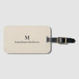 Etiqueta De Bagagem Monograma Simples e Elegante de Textura de Creme d