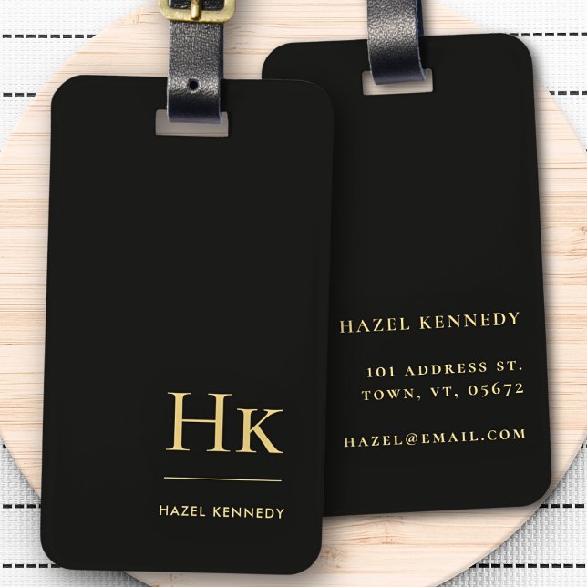 Etiqueta De Bagagem Monograma Simples Elegante Dourado Clássico (Criador carregado)