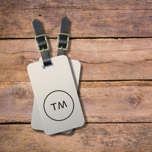 Etiqueta De Bagagem Monograma Simples Faux Silver Black Bold