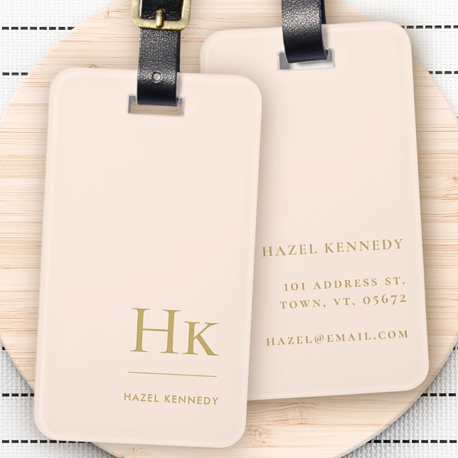 Etiqueta De Bagagem Monograma Simples Lente Elegante Rosa Dourado (Criador carregado)