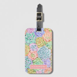 Etiqueta De Bagagem Monograma Suculente Aquarela Pastel Colorido