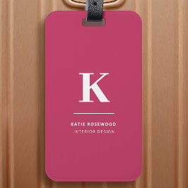 Etiqueta De Bagagem Monograma tipográfico moderno, cor-de-rosa-mínimo