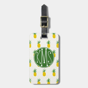 Etiqueta De Bagagem Monograma tropical dourado dos abacaxis