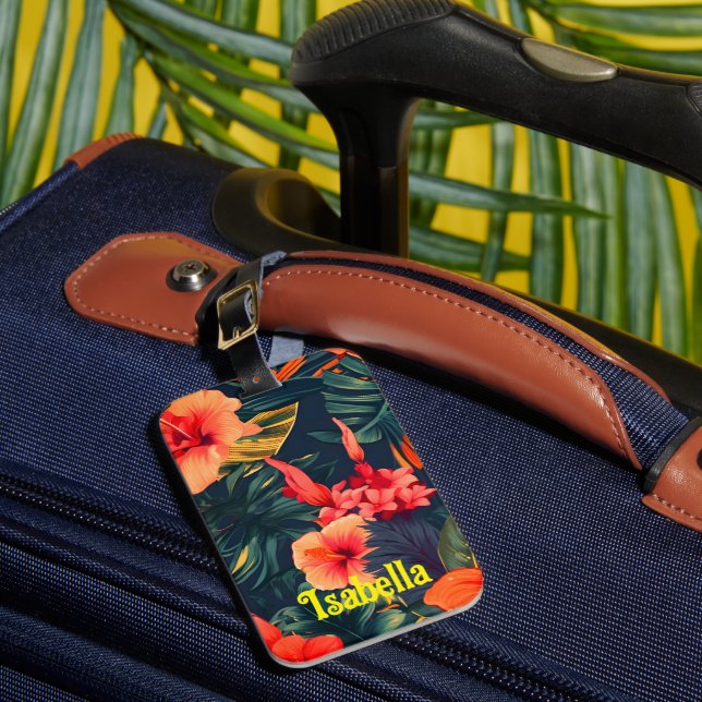 Etiqueta De Bagagem Monograma Tropical Havaiana (Frente Insitu 1)