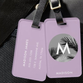 Etiqueta De Bagagem Monograma Tropical Personalizado Rosa Claro