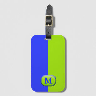 Etiqueta De Bagagem Monograma Verde Azul Neon Brilhante Moderno